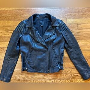 Black Leather Moto Jacket with Arm Detail